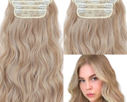 blonde clip on hair extensions deep wave long 3