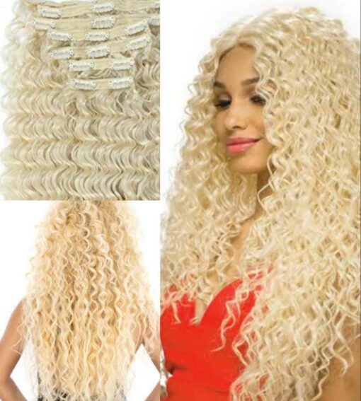 blonde curly clip in hair extension long(2)