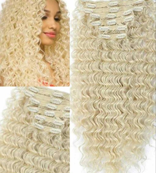 blonde curly clip in hair extension long(3)