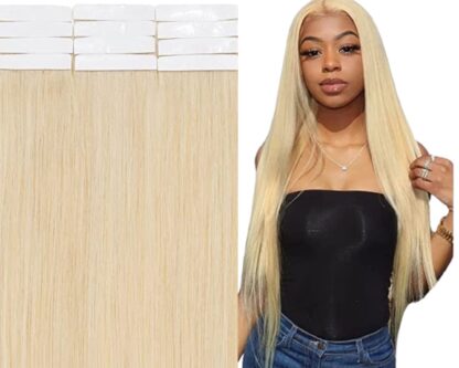blonde tape in hair extensions-long straight 1