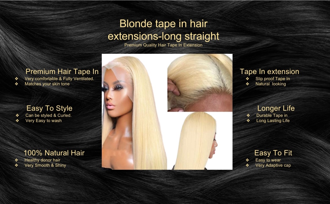 blonde tape in hair extensions-long straight5