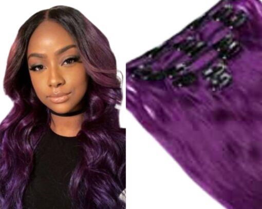 body wave clip in hair extensions purple long 1