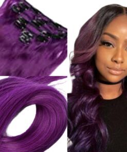 body wave clip in hair extensions purple long 2