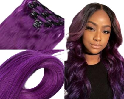body wave clip in hair extensions-purple long 2