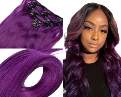 body wave clip in hair extensions purple long 2