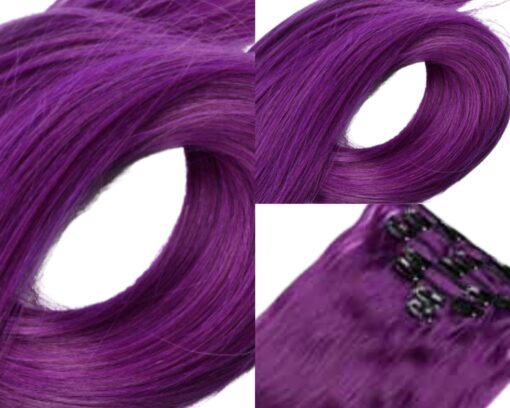 body wave clip in hair extensions purple long 3