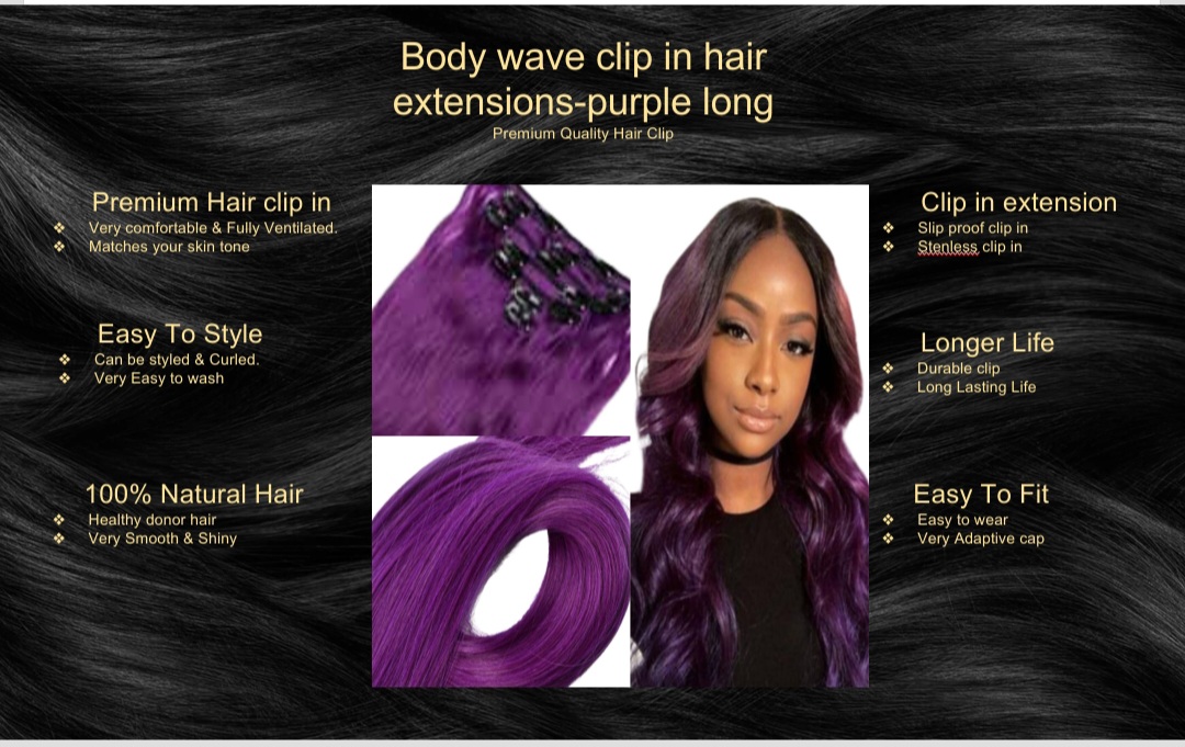 body wave clip in hair extensions-purple long5