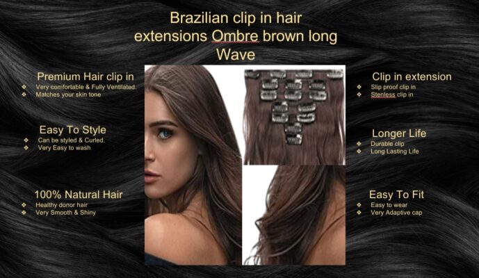 brazilian clip in hair extension ombre brown long wave5