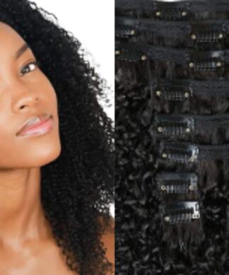 brazilian clip in hair extensions-black kinky curly 1