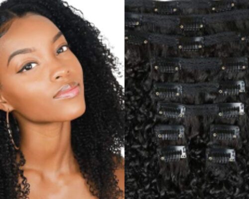 brazilian clip in hair extensions-black kinky curly 1