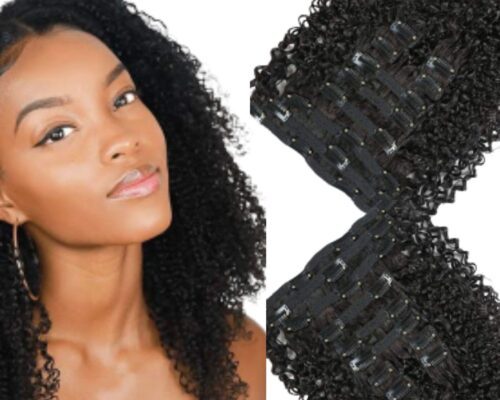 brazilian clip in hair extensions-black kinky curly 2