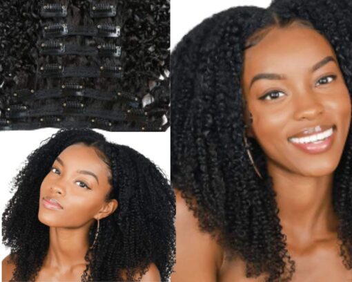 brazilian clip in hair extensions black kinky curly 3