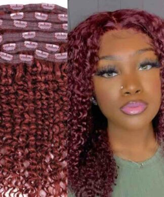 burgundy clip in hair extensions-kinky curly (1)