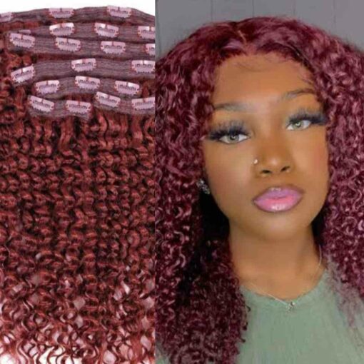 burgundy clip in hair extensions kinky curly 1