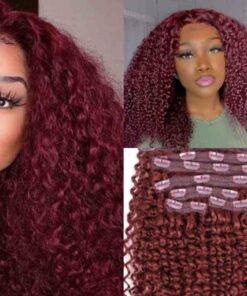 burgundy clip in hair extensions kinky curly 2