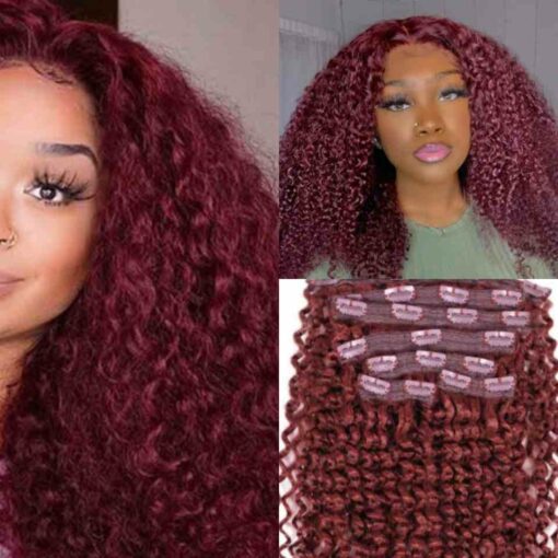 burgundy clip in hair extensions kinky curly 2
