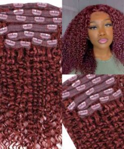 burgundy clip in hair extensions kinky curly 3
