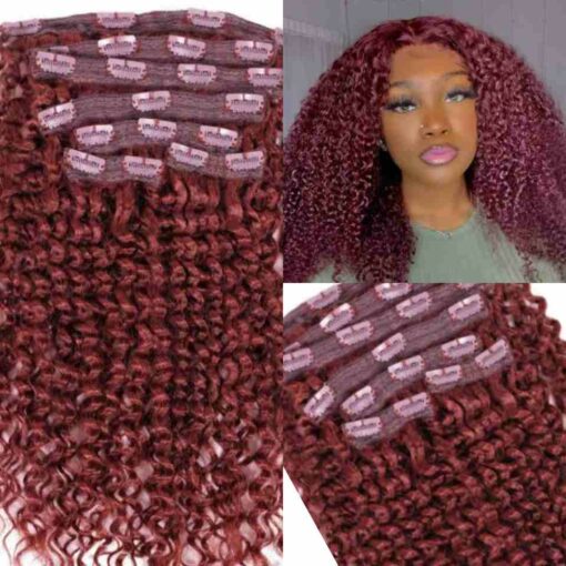 burgundy clip in hair extensions kinky curly 3