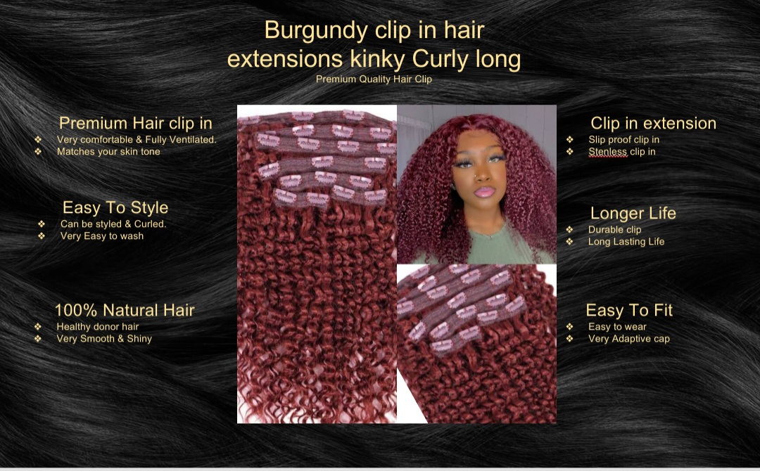 burgundy clip in hair extensions-kinky curly long5
