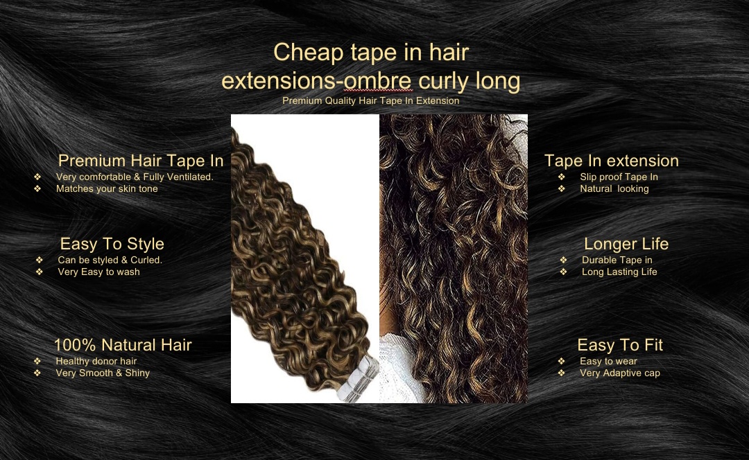 cheap tape in hair extensions-ombre curly long5
