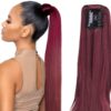 clip in claw ponytail burgundy long straight 1