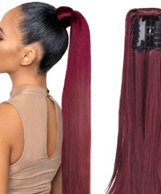 clip in claw ponytail-burgundy long straight 1