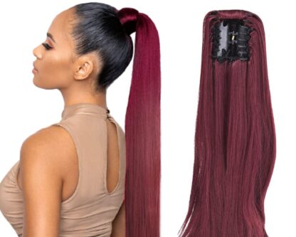 clip in claw ponytail-burgundy long straight 1