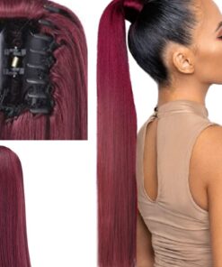 clip in claw ponytail burgundy long straight 2