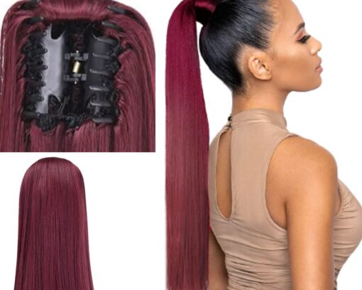 clip in claw ponytail burgundy long straight 2