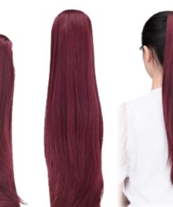 clip in claw ponytail burgundy long straight 3