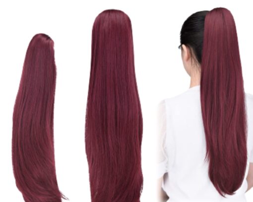 clip in claw ponytail burgundy long straight 3