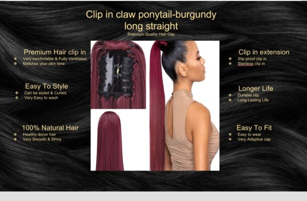 clip in claw ponytail burgundy long straight5