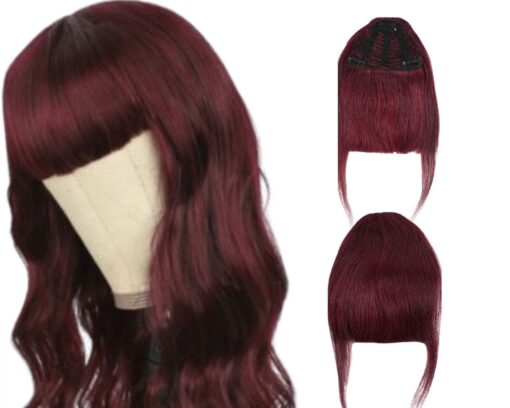 clip in fringe bangs burgundy body wave long 3