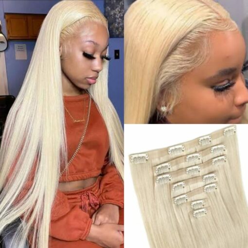 clip in hair extension blonde -long straight(3)