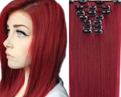 clip in hair extension red straight long 1