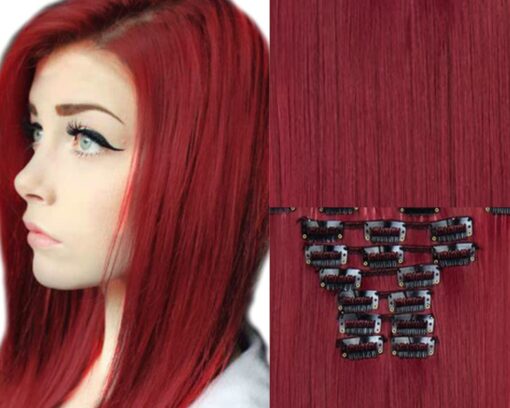 clip in hair extension red straight long 2