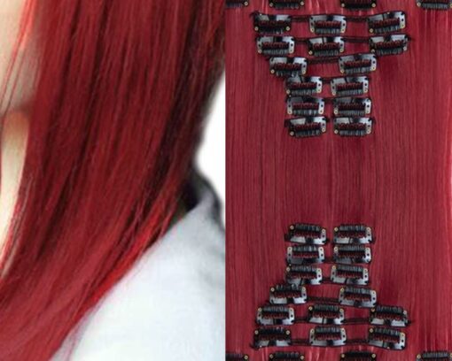 clip in hair extension red straight long 3