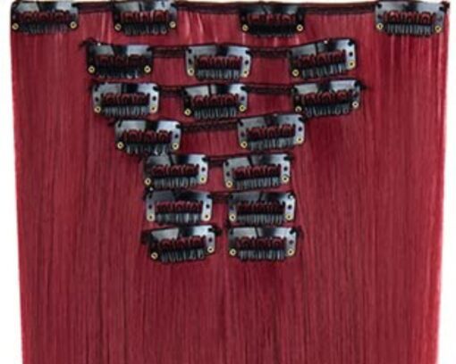 clip in hair extension red straight long 4