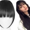 clip in hair extensions bangs black long straight 1