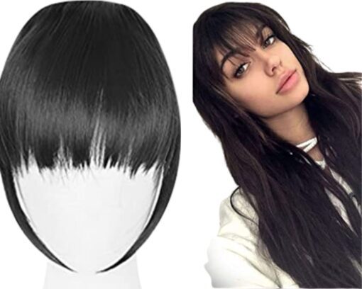 clip in hair extensions bangs black long straight 1