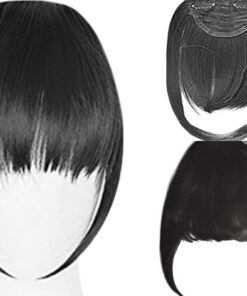clip in hair extensions bangs black long straight 2