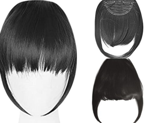 clip in hair extensions bangs black long straight 2