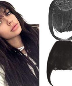 clip in hair extensions bangs black long straight 3
