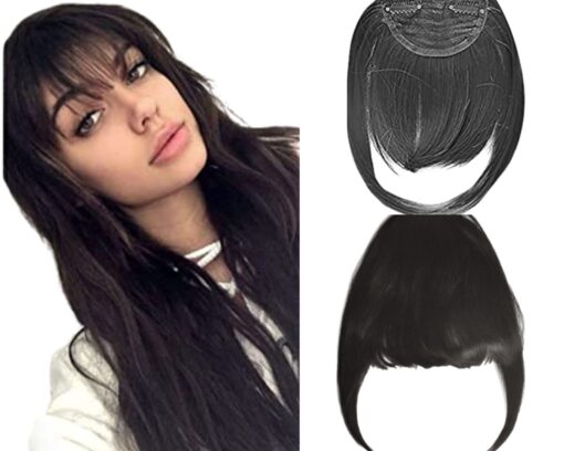 clip in hair extensions bangs black long straight 3