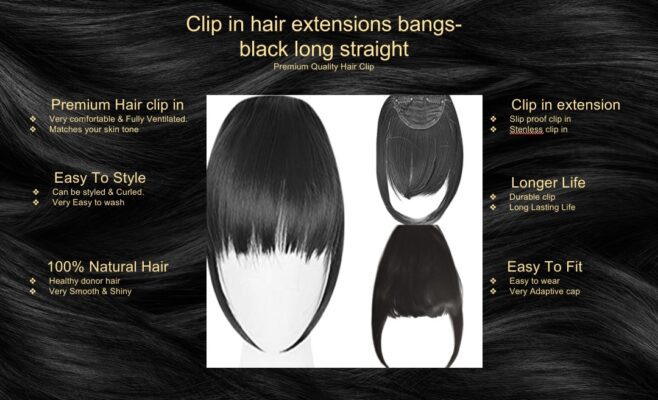 clip in hair extensions bangs black long straight5