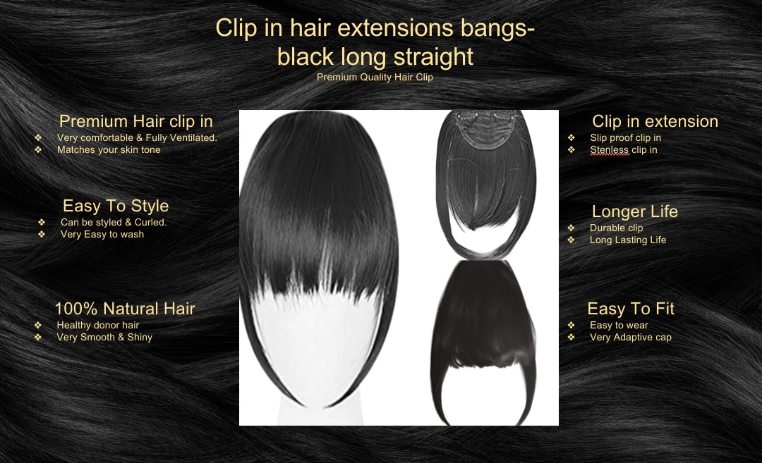 clip in hair extensions bangs-black long straight5