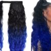 clip in ponytail black hair blue curly long 1