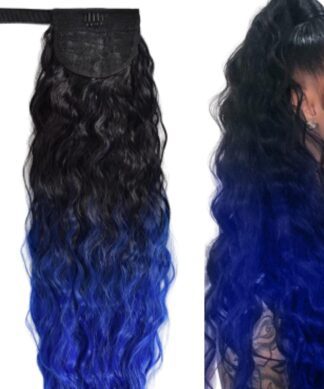 clip in ponytail black hair-blue curly long 1