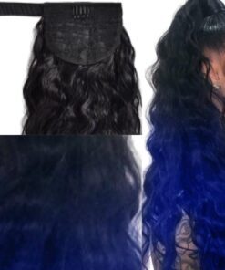 clip in ponytail black hair blue curly long 2