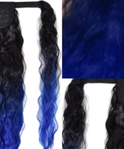clip in ponytail black hair blue curly long 3